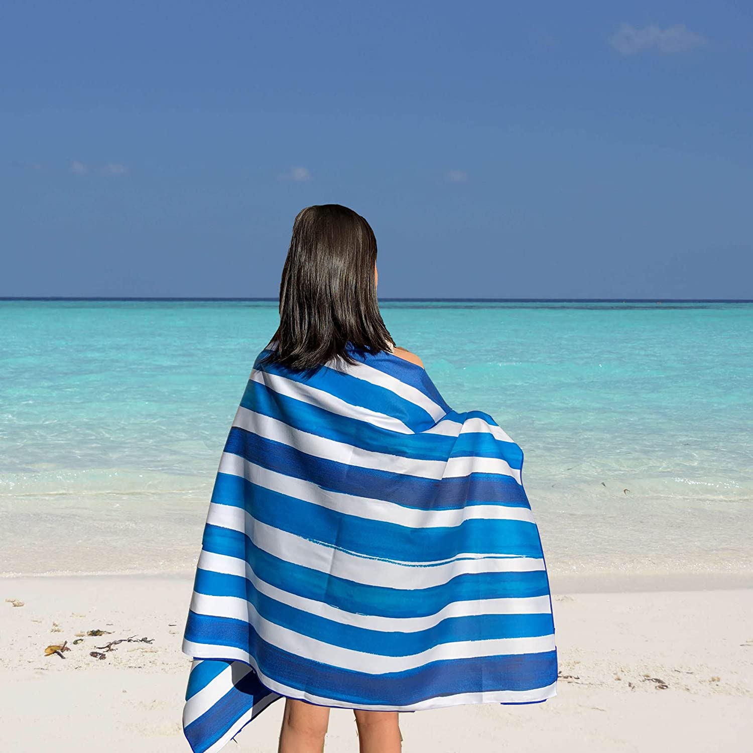 Ocean Blue Striped Beach Towel