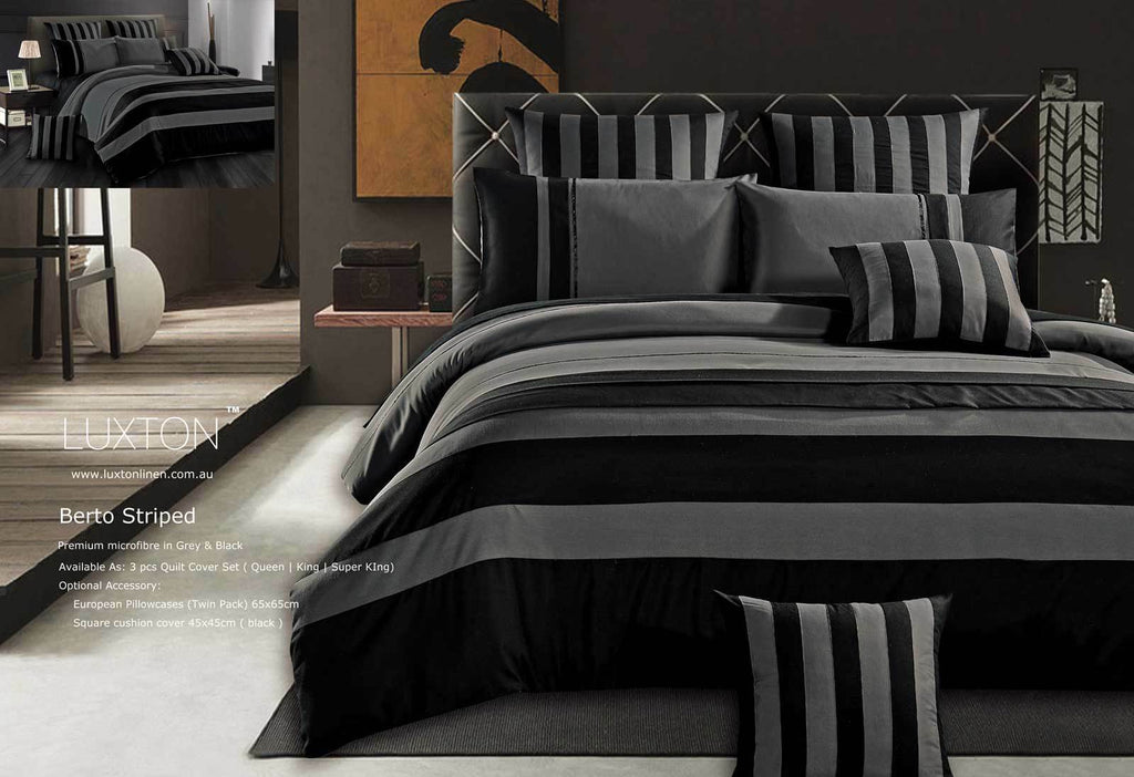 Berto Grey and Black Striped Quilt Cover Set